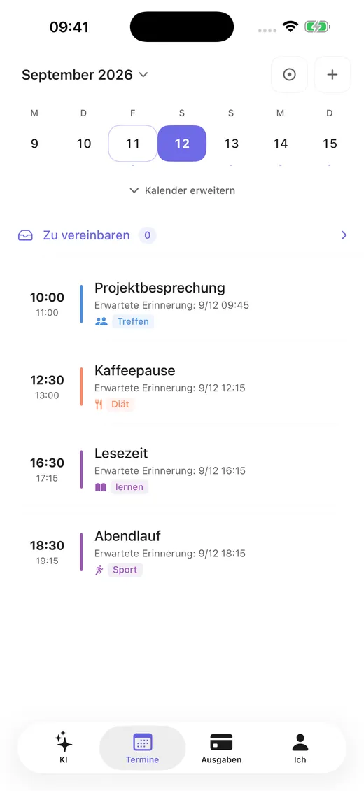 Termine und Erinnerungen nach Datum