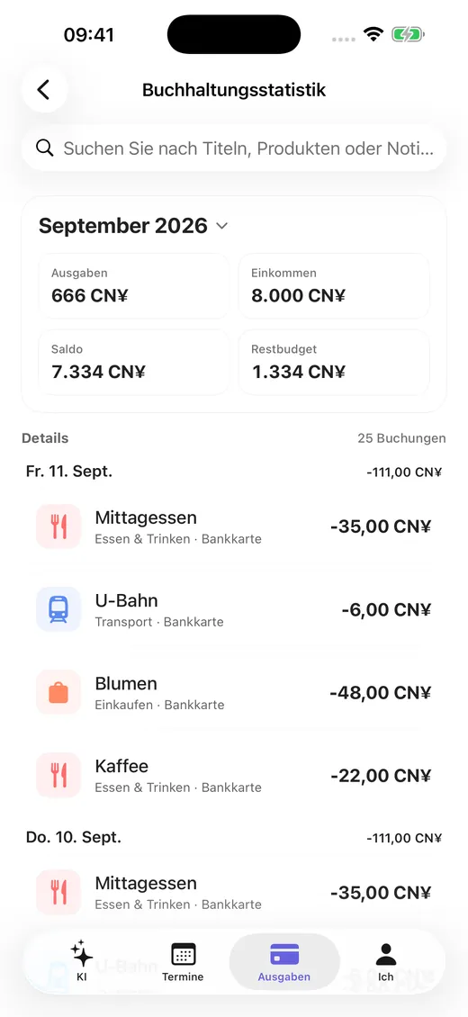 Monatliche Summen nach Kategorie