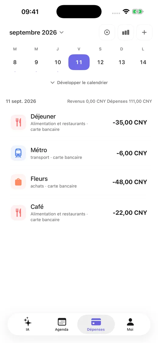 Recettes et dépenses du jour