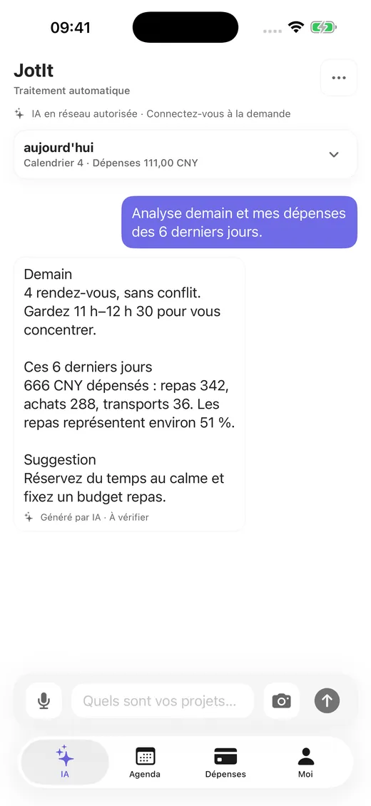 Demander la semaine et les dépenses récentes