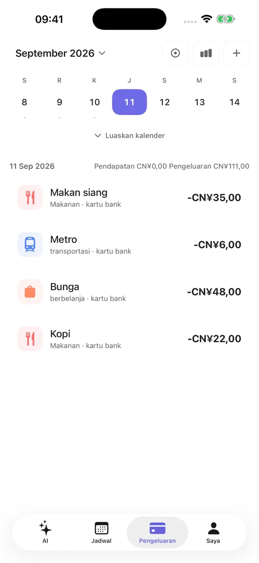 Pemasukan dan pengeluaran hari itu