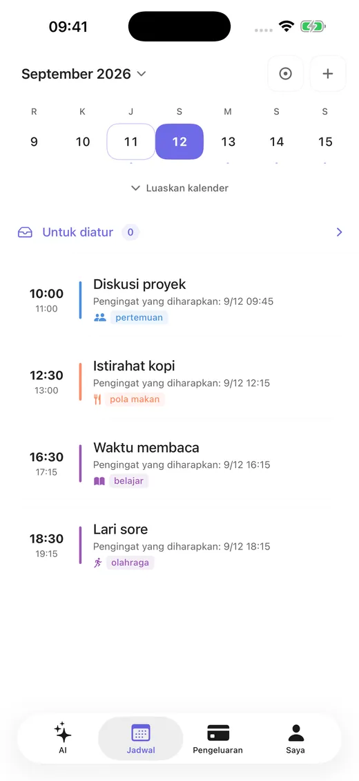 Acara dan pengingat menurut tanggal