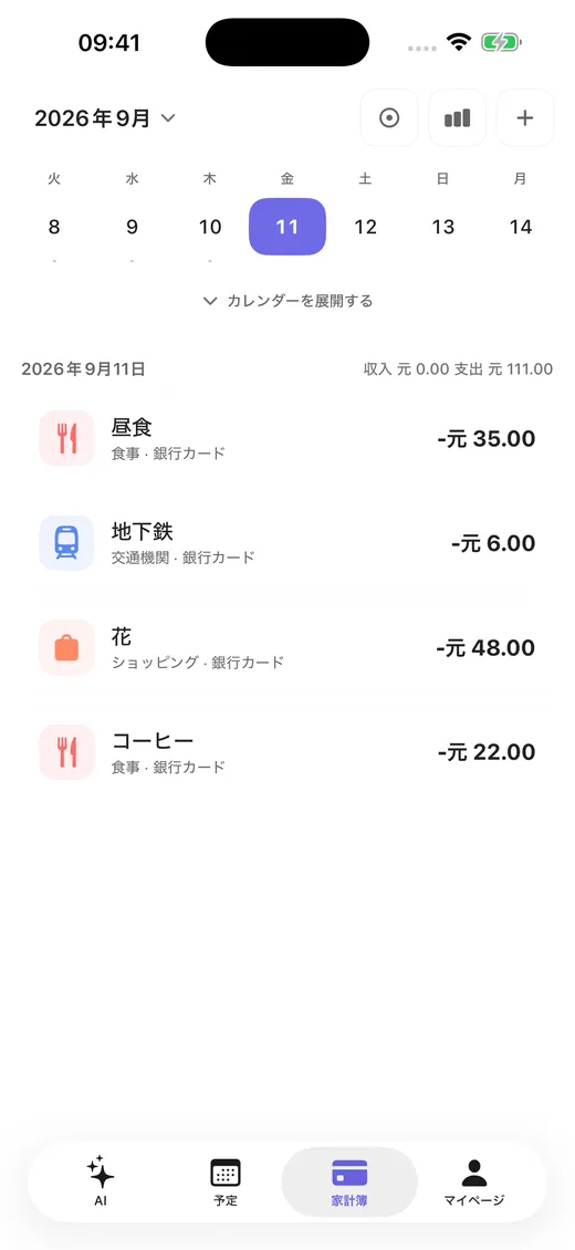 日付ごとの収支明細