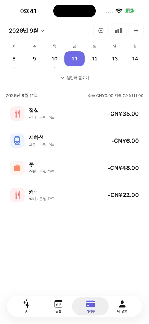 날짜별 수입·지출 내역