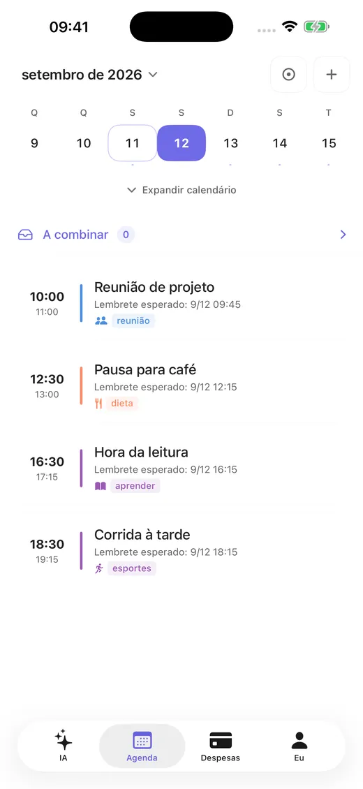Compromissos e lembretes por data