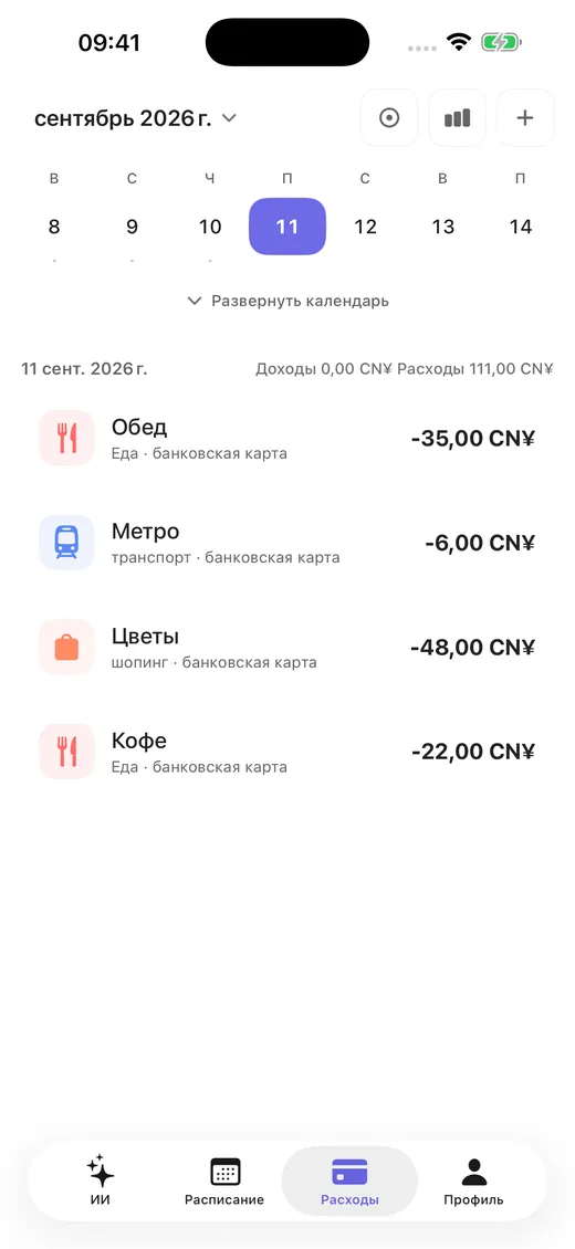 Доходы и расходы за день